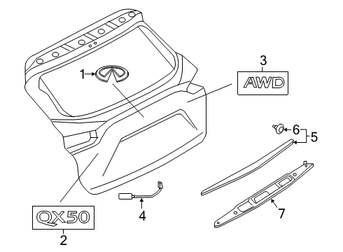 2020 Infiniti QX50 Parking Aid Finisher Assy-Back Door, Center Diagram for 90816-5NA1B