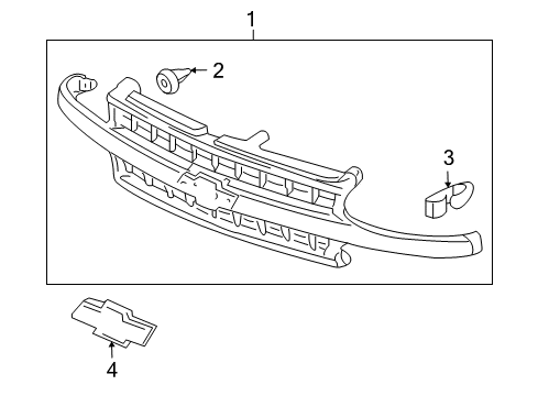 2000 Chevrolet Tahoe Grille & Components Grille Assembly Diagram for 88968934