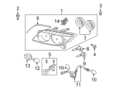 2005 Scion tC Bulbs Headlamp Assembly Bolt Diagram for 90109-06347