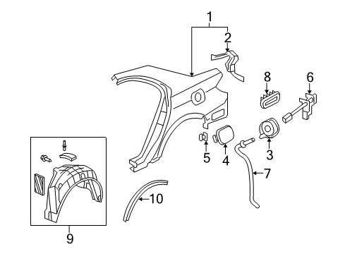 2006 Acura RL Quarter Panel & Components Gutter, Right Rear Diagram for 63320-SJA-A00ZZ