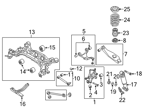 2013 Kia Sorento Rear Suspension, Lower Control Arm, Upper Control Arm, Stabilizer Bar, Suspension Components Carrier Assembly-Rear Axle Diagram for 527102P000
