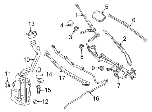 2018 Infiniti QX30 Wiper & Washer Components Nut Diagram for 01211-HG00D