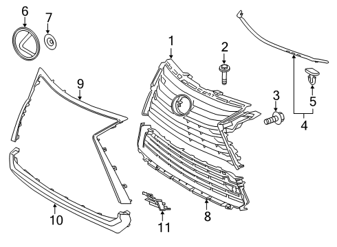 2018 Lexus RX450hL Grille & Components Cover, Front Bumper Hole Diagram for 52128-48110