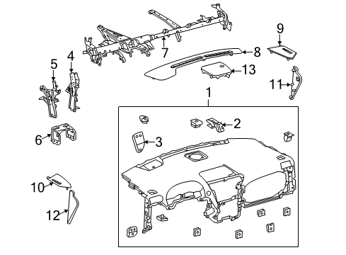 2010 Lexus RX350 Cluster & Switches, Head-Up Display Components, Instrument Panel Bracket Sub-Assy, Instrument Panel, Center Diagram for 55308-0E020