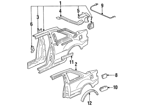 1993 Acura Integra Quarter Panel & Components Protector, RR. Wheel Arch Diagram for 74430-SH3-A00