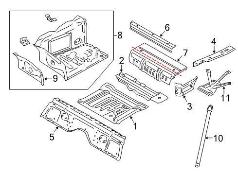 2022 BMW 530e Rear Floor & Rails Trunk Floor Right Diagram for 41007431576