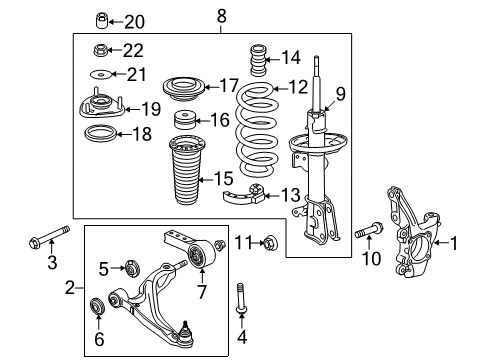 2009 Honda Pilot Front Suspension Components, Lower Control Arm, Stabilizer Bar Cover, R. FR. Dust Diagram for 51402-SZA-A01