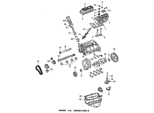 1995 Chevrolet Astro Engine Parts, Mounts, Cylinder Head & Valves, Camshaft & Timing, Oil Pan, Oil Pump, Balance Shafts, Crankshaft & Bearings, Pistons, Rings & Bearings Valve Spring Retainers Diagram for 14003974