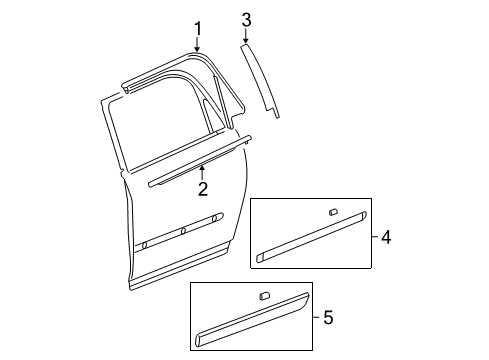 2010 GMC Acadia Exterior Trim - Rear Door Molding Asm-Rear Side Door Center *Black Diagram for 22763945