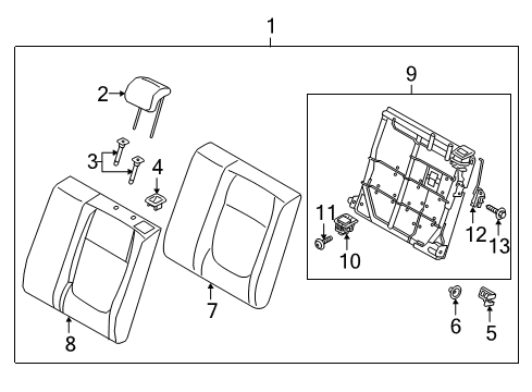 2019 Hyundai Accent Rear Seat Components Back Assembly-Rear Seat LH Diagram for 89300-J0020-PGC