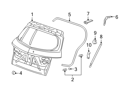 2009 Acura RDX Gate & Hardware Bracket, Passenger Side Tailgate Opener Stay (Upper) Diagram for 74823-STK-A00