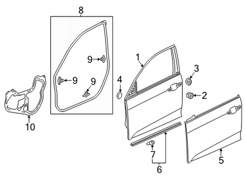 2022 Honda Civic Door & Components WEATHERSTRIP, L- FR Diagram for 72350-T20-A01