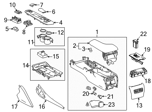 2014 Lexus IS250 Center Console Panel Sub-Assembly, Console Diagram for 58804-53260-C0