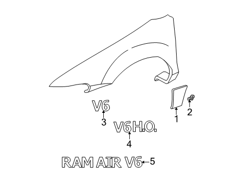 1999 Pontiac Grand Am Exterior Trim - Fender Nameplate Diagram for 22619420