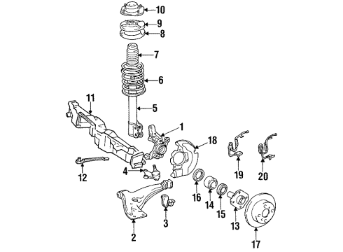 1993 Toyota Tercel Front Suspension Components, Lower Control Arm KNUCKLE, Steering, RH Diagram for 43211-59025