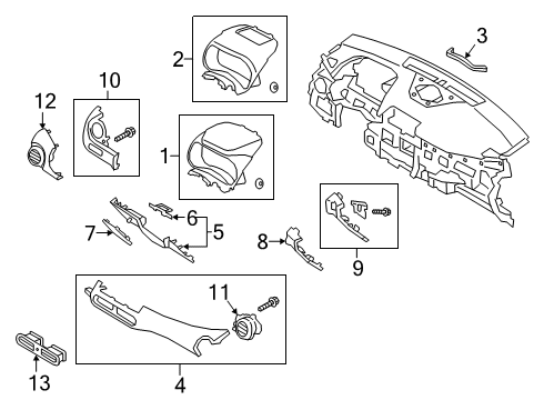 2019 Hyundai Kona Electric Cluster & Switches, Instrument Panel DUCT ASSY-SIDE AIR VENT, LH Diagram for 97480-J9AA0-RMW