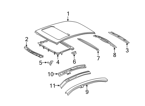 2006 Lexus GS300 Roof & Components Reinforcement Sub-Assy, Roof Panel, NO.4 Diagram for 63106-30080