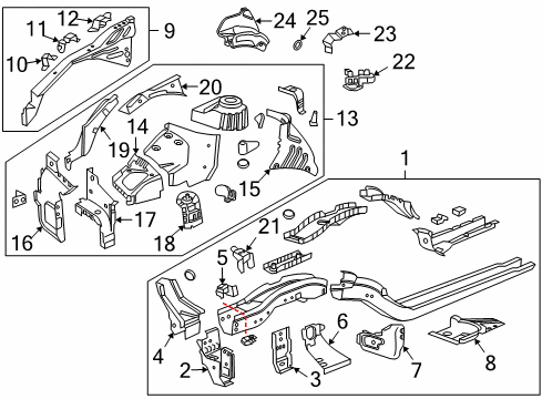 2015 Chevrolet Cruze Structural Components & Rails Outer Support Diagram for 22745473