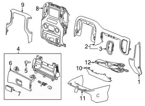 2022 Chevrolet Silverado 2500 HD Cluster & Switches, Instrument Panel Center Bezel Diagram for 23387904