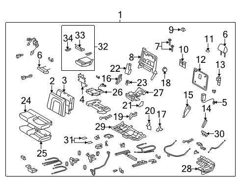 2014 Toyota Land Cruiser Second Row Seats Hinge Cover Diagram for 71369-60020-A1