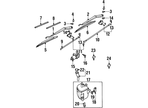 2001 Infiniti G20 Wiper & Washer Components Windshield Washer Tank Assembly Diagram for 28910-7J110