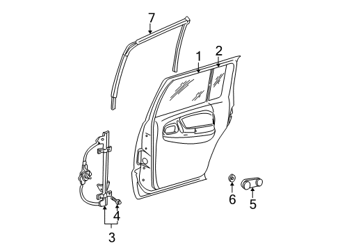 2001 Dodge Dakota Rear Door - Glass & Hardware Rear Door Window Regulator Left Diagram for 55256573AH