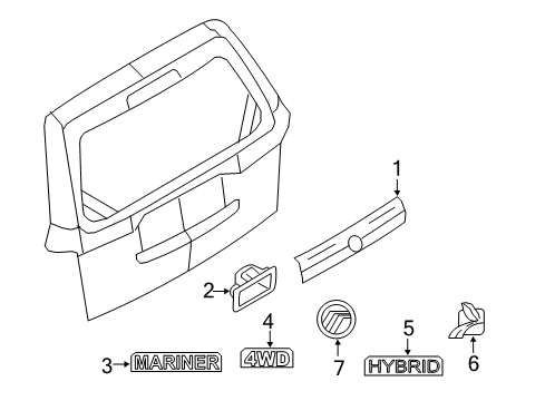 2010 Mercury Mariner Exterior Trim - Lift Gate Nameplate Diagram for 6E6Z-7842528-A