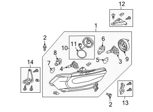 2014 Honda Insight Bulbs Leg Kit A, R. Headlight Mounting Diagram for 06100-TM8-A01