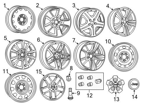 2014 Jeep Compass Wheels, Covers & Trim Aluminum Wheel Diagram for 1JX81GSAAC