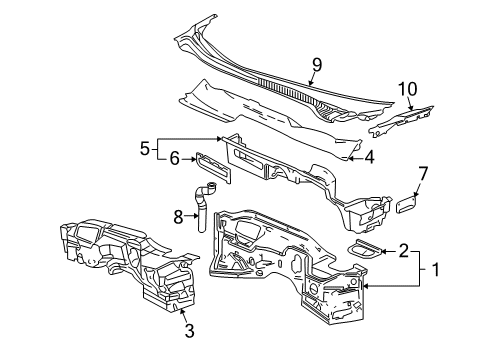 2009 Chevrolet Corvette Cowl Cowl Grille Diagram for 15822872