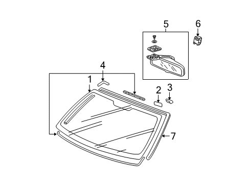 2007 Honda Fit Windshield Glass, Reveal Moldings Mirror & Stay (Black) (Day/Night) Diagram for 76430-SAA-003ZA