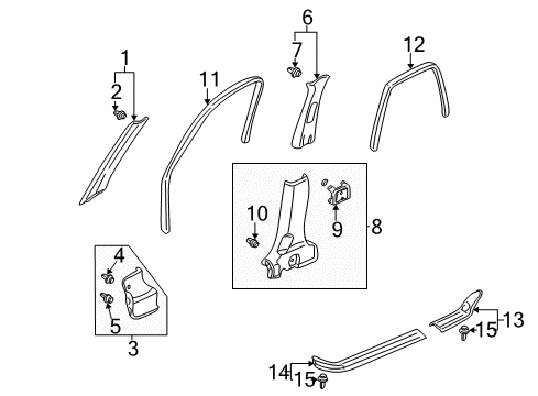 2005 Honda CR-V Interior Trim - Pillars, Rocker & Floor Bracket, Center Pillar Garnish(Lower) Diagram for 84123-S9A-000