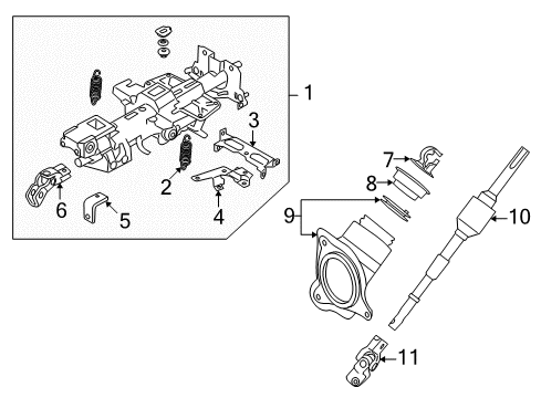 2018 Nissan GT-R Steering Column & Wheel, Steering Gear & Linkage Cover-Column Hole Diagram for 48950-JF10A