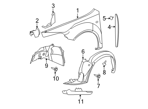 2011 Chevrolet Malibu Fender & Components Splash Guard Diagram for 20757863