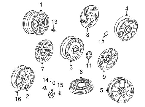 2002 Saturn LW200 Wheels Wheel Rim Assembly, 15X6 Diagram for 90576046