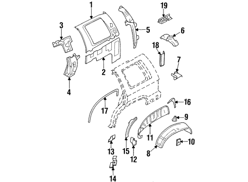 1998 Acura SLX Inner Structure - Quarter Panel Bracket, Passenger Side Assist Grip Diagram for 8-97802-228-0