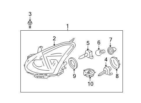 2013 Nissan Rogue Headlamps Passenger Side Headlight Assembly Diagram for 26010-1VK0B