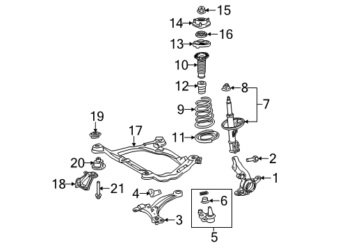 2020 Toyota Sienna Front Suspension Components, Lower Control Arm, Stabilizer Bar Strut Bumper Diagram for 48331-08010