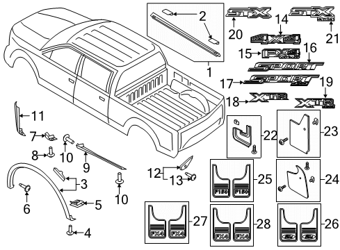 2019 Ford F-150 Exterior Trim - Pick Up Box Upper Molding Diagram for FL3Z-84291A40-AA