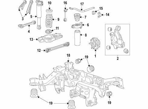 2019 Chevrolet Camaro Rear Suspension, Lower Control Arm, Upper Control Arm, Stabilizer Bar, Suspension Components Bumper Diagram for 22942947