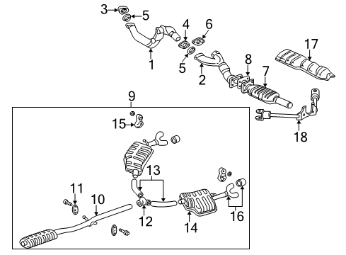 2001 Cadillac Seville Exhaust Components Exhaust Muffler Assembly (W/ Exhaust & T/Pipe & 3Way Catalytic Converter Diagram for 88959331