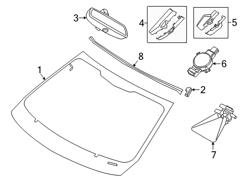 2016 BMW i8 Windshield Glass, Reveal Moldings Set Of Covers Mirror Baseplate Diagram for 51169323835