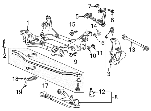 2019 Chevrolet Corvette Rear Suspension, Lower Control Arm, Upper Control Arm, Ride Control, Stabilizer Bar, Suspension Components Spring Diagram for 23344287
