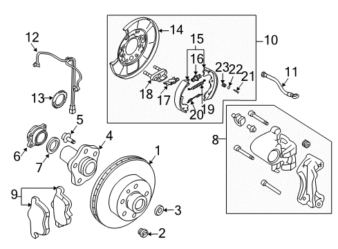 2004 Nissan 350Z Brake Components CALIPER Assembly-Rear LH, W/O Pads Or SHIMS Diagram for 44011-AM800