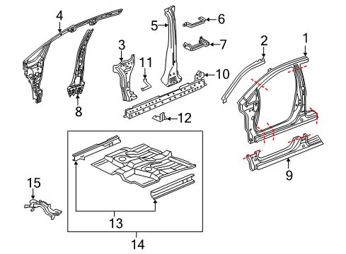 2015 Honda Fit Aperture Panel, Center Pillar, Floor & Rails, Hinge Pillar, Rocker Pillar, L. FR. (Inner) Diagram for 64520-T5R-305ZZ