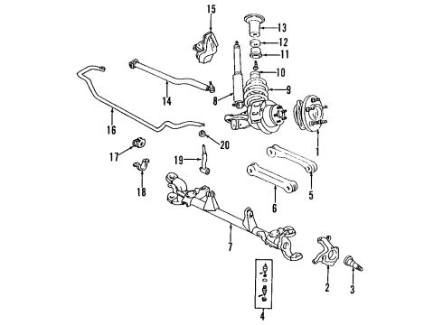 1995 Jeep Grand Cherokee Front Suspension Components, Lower Control Arm, Upper Control Arm, Stabilizer Bar Bracket-Brake Sensor Diagram for 56026766