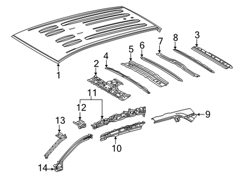 2022 Toyota Corolla Cross Roof & Components Weatherstrip Pillar Reinforcement Diagram for 61201-0A020