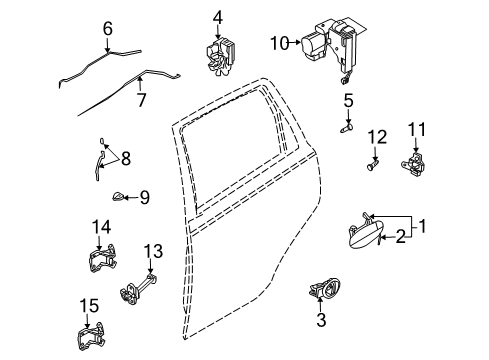 2004 Chevrolet Aveo Rear Door Handle Asm, Rear Side Door Outside Diagram for 96583052