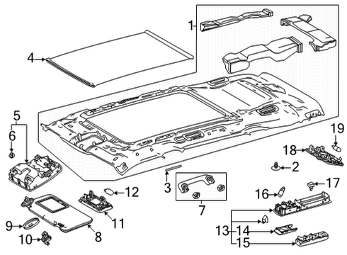 2020 Toyota Highlander Bulbs Sunvisor Holder Diagram for 74348-47010-B3