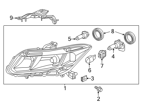 2012 Honda Civic Bulbs Headlight Assembly, Passenger Side Diagram for 33100-TR2-A01